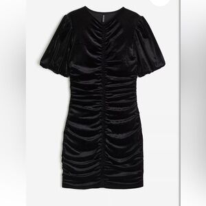 NWT H&M Black Velvet Mini Dress with Puff Sleeves